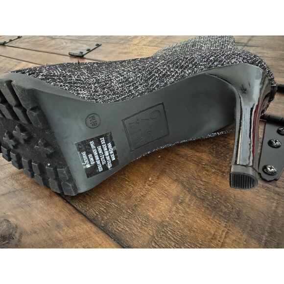 Black Metallic Knit Sock Booties NWOT - Picture 9 of 10